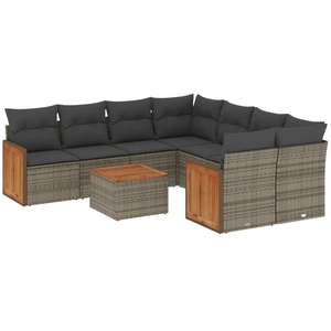 vidaXL Salon de jardin 9 pcs avec coussins gris résine tressée pas cher