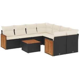 vidaXL Salon de jardin 9 pcs avec coussins noir résine tressée pas cher