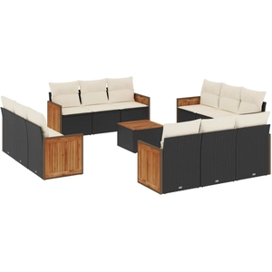 vidaXL Salon de jardin 12 pcs avec coussins noir résine tressée pas cher
