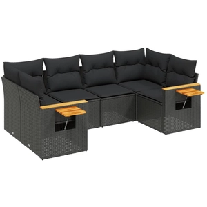vidaXL Salon de jardin 6 pcs avec coussins noir résine tressée pas cher