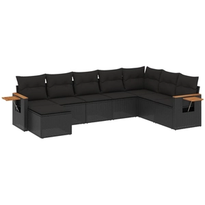 vidaXL Salon de jardin 8 pcs avec coussins noir résine tressée pas cher