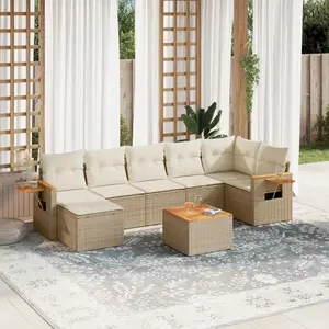 vidaXL Salon de jardin avec coussins 8 pcs beige résine tressée pas cher
