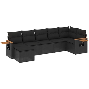 vidaXL Salon de jardin 8 pcs avec coussins noir résine tressée pas cher