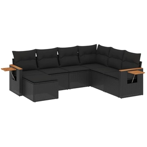 vidaXL Salon de jardin 7 pcs avec coussins noir résine tressée pas cher