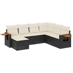 vidaXL Salon de jardin 7 pcs avec coussins noir résine tressée pas cher