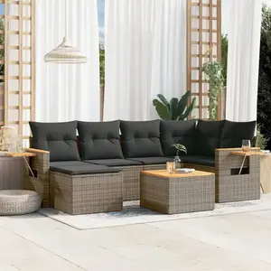 vidaXL Salon de jardin avec coussins 7 pcs gris résine tressée pas cher