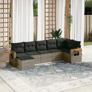 vidaXL Salon de jardin avec coussins 7 pcs gris résine tressée pas cher