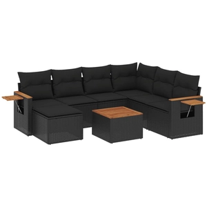 vidaXL Salon de jardin 8 pcs avec coussins noir résine tressée pas cher
