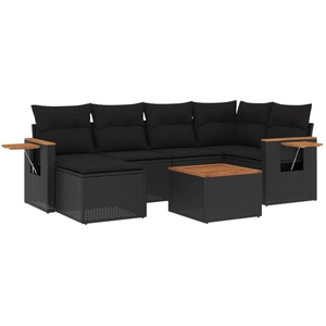 vidaXL Salon de jardin 7 pcs avec coussins noir résine tressée pas cher