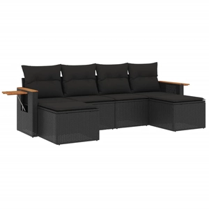 vidaXL Salon de jardin 6 pcs avec coussins noir résine tressée pas cher