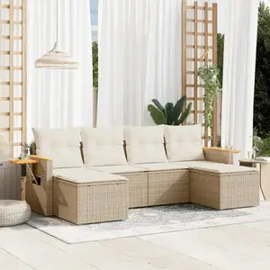 vidaXL Salon de jardin avec coussins 6 pcs beige résine tressée pas cher
