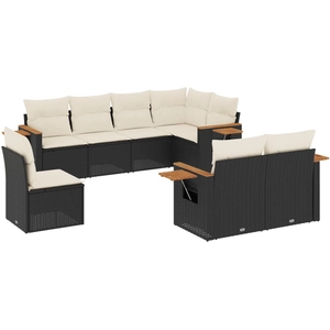 vidaXL Salon de jardin 9 pcs avec coussins noir résine tressée pas cher