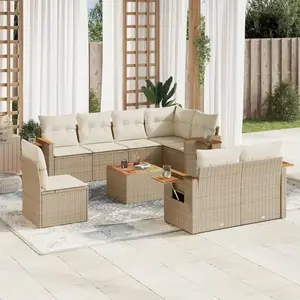 vidaXL Salon de jardin avec coussins 9 pcs beige résine tressée pas cher