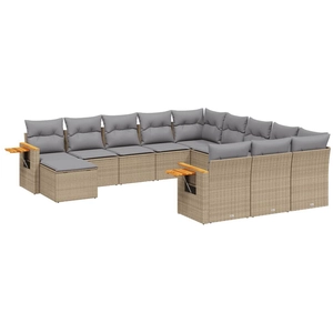 vidaXL Salon de jardin 11 pcs avec coussins beige résine tressée pas cher
