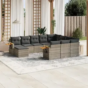 vidaXL Salon de jardin 11 pcs avec coussins gris résine tressée pas cher