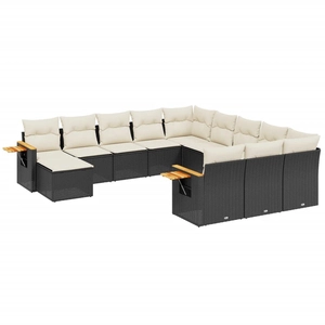 vidaXL Salon de jardin 11 pcs avec coussins noir résine tressée pas cher