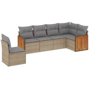 vidaXL Salon de jardin avec coussins 6 pcs beige résine tressée pas cher