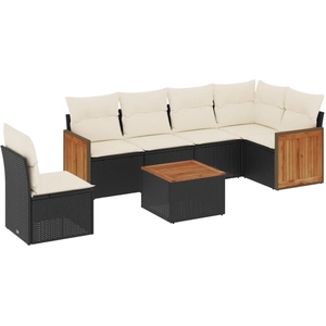vidaXL Salon de jardin 6 pcs avec coussins noir résine tressée pas cher