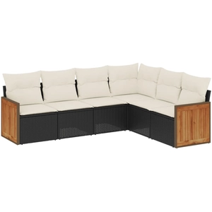 vidaXL Salon de jardin 7 pcs avec coussins noir résine tressée pas cher