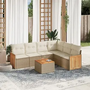 vidaXL Salon de jardin avec coussins 7 pcs beige résine tressée pas cher