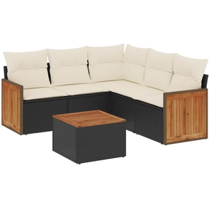 vidaXL Salon de jardin 5 pcs avec coussins noir résine tressée pas cher