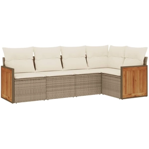 vidaXL Salon de jardin avec coussins 5 pcs beige résine tressée pas cher