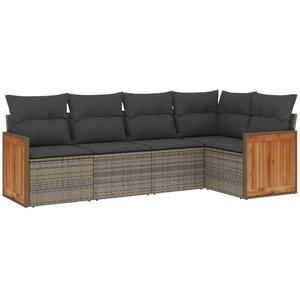 vidaXL Salon de jardin 5 pcs avec coussins gris résine tressée pas cher