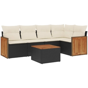 vidaXL Salon de jardin 6 pcs avec coussins noir résine tressée pas cher