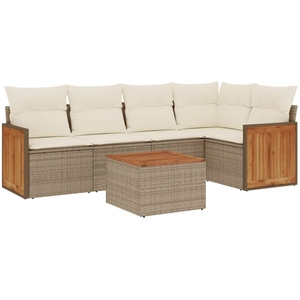 vidaXL Salon de jardin avec coussins 6 pcs beige résine tressée pas cher