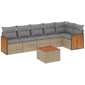 vidaXL Salon de jardin avec coussins 7 pcs beige résine tressée pas cher