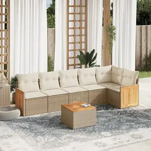 vidaXL Salon de jardin avec coussins 7 pcs beige résine tressée pas cher