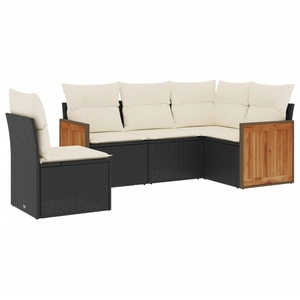 vidaXL Salon de jardin 6 pcs avec coussins noir résine tressée pas cher