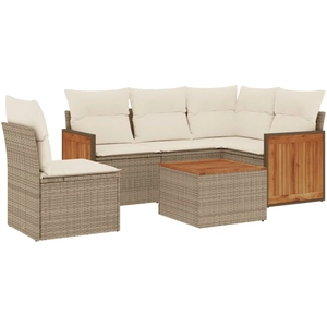vidaXL Salon de jardin avec coussins 6 pcs beige résine tressée pas cher