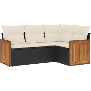 vidaXL Salon de jardin 4 pcs avec coussins noir résine tressée pas cher