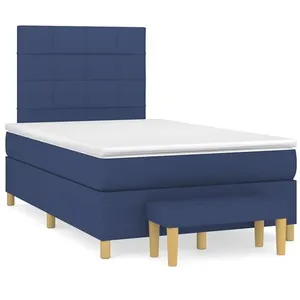vidaXL Sommier à lattes de lit avec matelas bleu 120x190 cm tissu pas cher