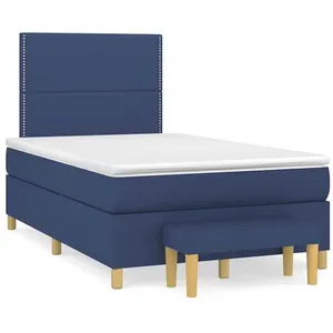 vidaXL Sommier à lattes de lit avec matelas bleu 120x190 cm tissu pas cher