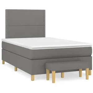 vidaXL Sommier à lattes de lit avec matelas gris foncé 120x190cm tissu pas cher