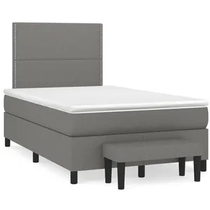 vidaXL Sommier à lattes de lit avec matelas gris foncé 120x190cm tissu pas cher