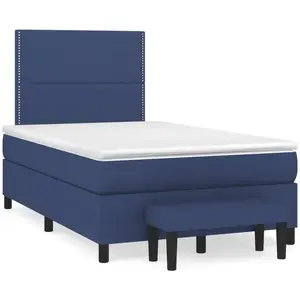 vidaXL Sommier à lattes de lit avec matelas bleu 120x190 cm tissu pas cher
