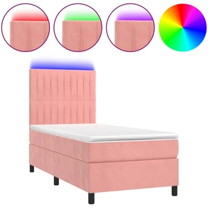 vidaXL Sommier à lattes de lit et matelas LED rose 120x190 cm velours pas cher