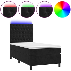 vidaXL Sommier à lattes de lit et matelas LED noir 120x190 cm velours pas cher