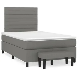vidaXL Sommier à lattes de lit avec matelas gris foncé 120x190cm tissu pas cher