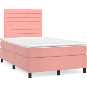 vidaXL Sommier à lattes de lit et matelas LED rose 120x190 cm velours pas cher