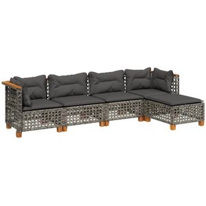vidaXL Salon de jardin 5 pcs avec coussins gris résine tressée pas cher