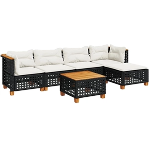 vidaXL Salon de jardin 6 pcs avec coussins noir résine tressée pas cher