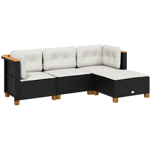 vidaXL Salon de jardin 4 pcs avec coussins noir résine tressée pas cher