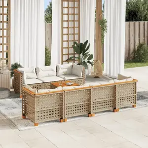 vidaXL Salon de jardin avec coussins 8 pcs beige résine tressée pas cher