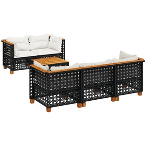 vidaXL Salon de jardin 6 pcs avec coussins noir résine tressée pas cher