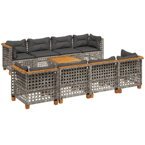 vidaXL Salon de jardin 9 pcs avec coussins gris résine tressée pas cher