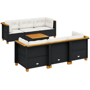 vidaXL Salon de jardin 7 pcs avec coussins noir résine tressée pas cher